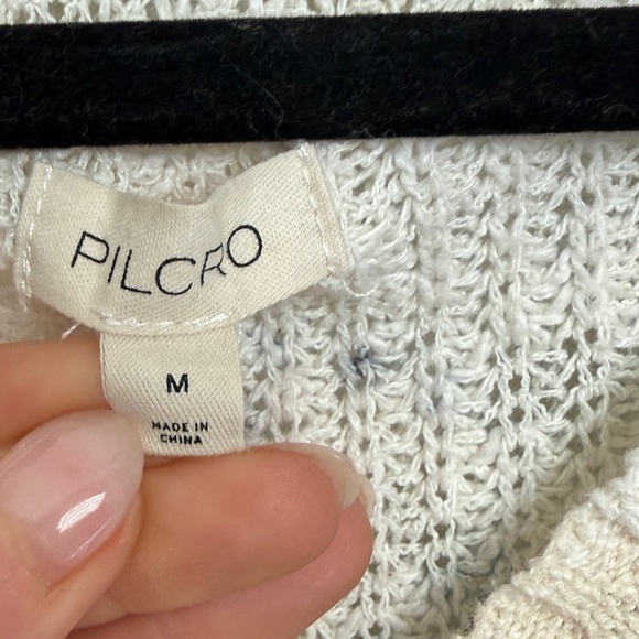 Anthropologie Pilcro Slouchy V-Neck Sweater Ivory Floral Bohemian Oversized - Picture 8 of 13